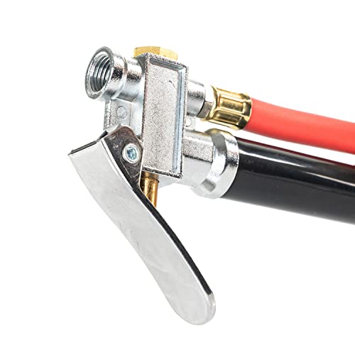 Neiko 20701A Tire Inflator | 12 Inch | Flexible Air Tire Pressure Gauge | 20 – 120 Psi | 1/4” Npt Offset Dual Head Chuck | Tire Filler With Hose | Aluminum Body And Brass Valves | Stem Valve Caps #TOP2