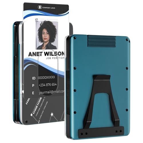 Ultra-Thin Aluminum Mens Wallet with RFID Blocking, Slim Minimalist Wallet for Men with Money Clip Card Wallet with ID Holder, Blue