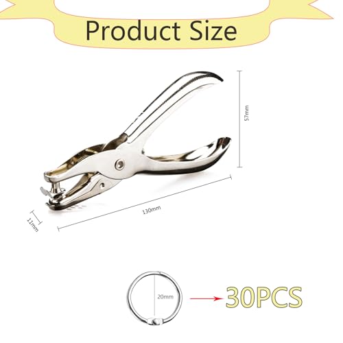 30 Stück Buchringe mit Lochzange 20mm Binder Ringe Heftringe Binderinge Karteikarten Ringe Ringbindung Silber Buchring für Loseblatt Scrapbook Album Buch Binden DIY