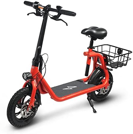Phantomgogo Commuter R1 - Electric Scooter for Adults - Foldable Scooter with Seat & Carry Basket - 450W Brushless Motor 36V - 15MPH 265lbs Max Load E Mopeds for Adults (Red)