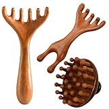 3-teilig mit Holzgriff,Kopfhaut Massagebürste Set, Scalp Massager für Entspannung, Kopfmassage Bürste aus Naturholz, Ideal für Wellness und Pflege