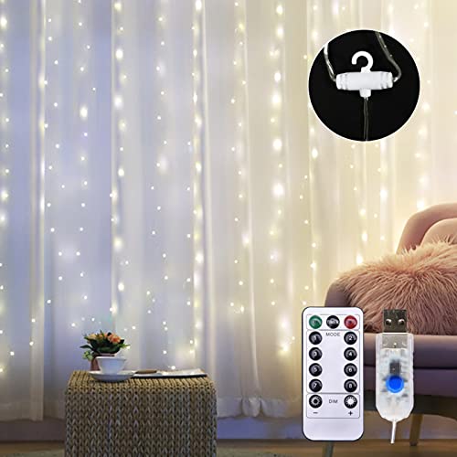 Coniya Luces De Cortina Led,20 x 10 pies Luces de Cadena de Cortina USB 600LEDs Luces de Hadas de Cortina Luces Decorativas de Navidad Luces Colgantes de Alambre de Cobre Luces de Cascada Cover