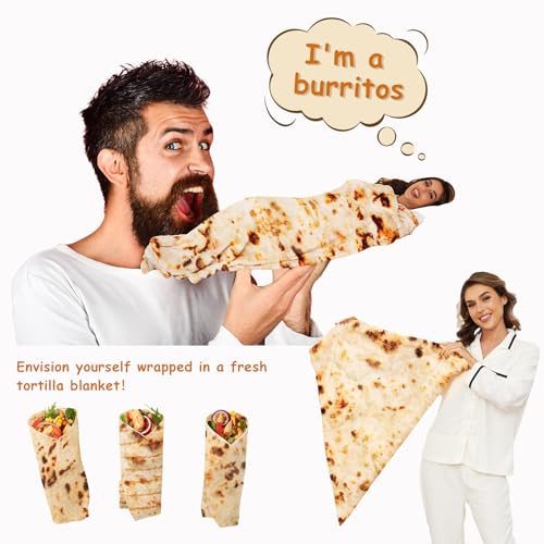 Image of Tortilla Blanket 80 inches, Burrito Adult Size, Birthday Gifts for Her Him, Taco Food Blanket for Funny Gifts, Giant Soft Round Novelty Blanket, Funny for Girlfriend Boyfriend