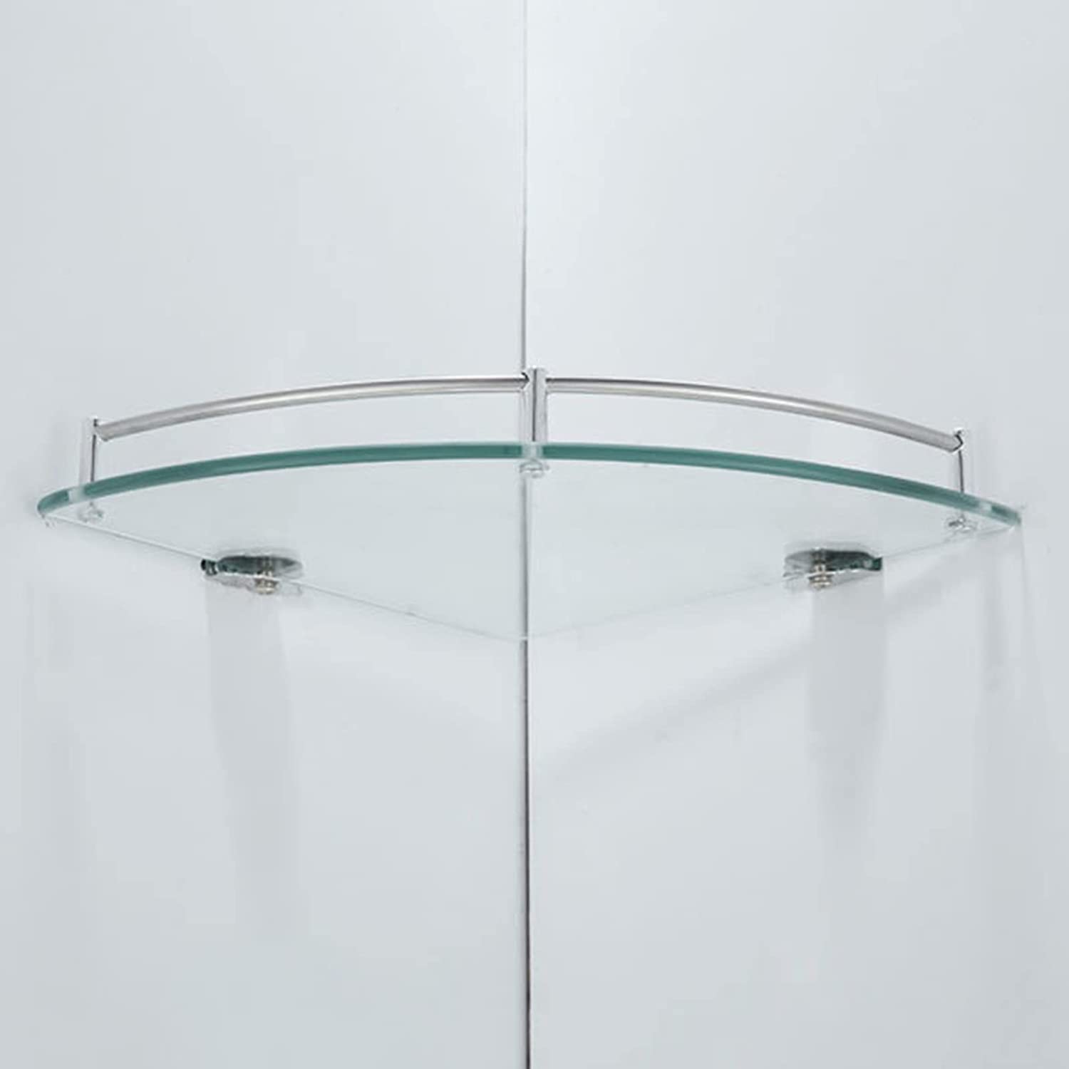 Paquete de 2 estantes de Vidrio esquinero para baño, Estante de Vidrio Templado Sector de Acero Inoxidable montado en la Pared, para baño, Dormitorio con guía