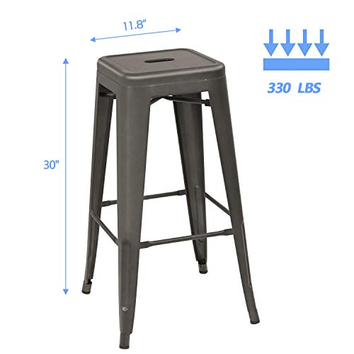 Image of Devoko Metal Bar Stools 30 inch Indoor Outdoor Stackable Barstools Modern Style Industrial Vintage Counter Bar Stools Set of 4 (30 inch, Gun)