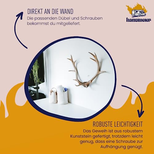 Hansmeier Geweih-Garderobenhaken - Stilvoll, Formschön & modern - Weiß - 54 cm - Deko Hirschgeweih - Mehrzweckhaken und Wanddeko - Hohe Tragkraft