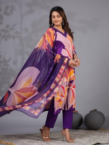 Image of GoSriKi Women's Rayon Blend Kurta with Pant & Dupatta
