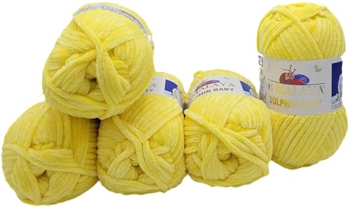 Ilkadim Export 5 x 100 Gramm Himalaya Dolphin Strickwolle, Babywolle einfarbig, 500 Gramm Wolle Strickgarn Super Bulky (gelb 80313)