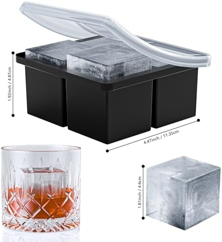 Bangp Large Ice Cube Tray for Whiskey,Silicone Ice Cube Trays 2 Pack,Large Ice Cube Molds with Leak Proof Removable Lid,Square Ice Cube Tray for Whiskey and Cocktail - Thumbnail 3
