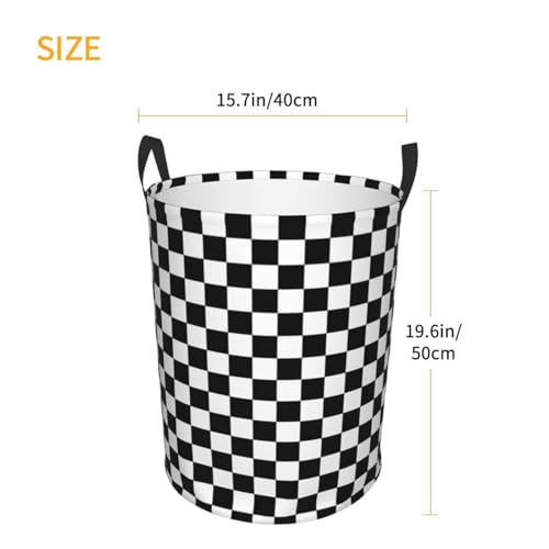 Image of Laundry Basket Black White Checkered Decor - Waterproof Laundry Hamper Race Car Room Decor Collapsible Laundry Baskets With Handles - Toy /Clothes Storage Basket For Home Bedroom Bathroom Decor