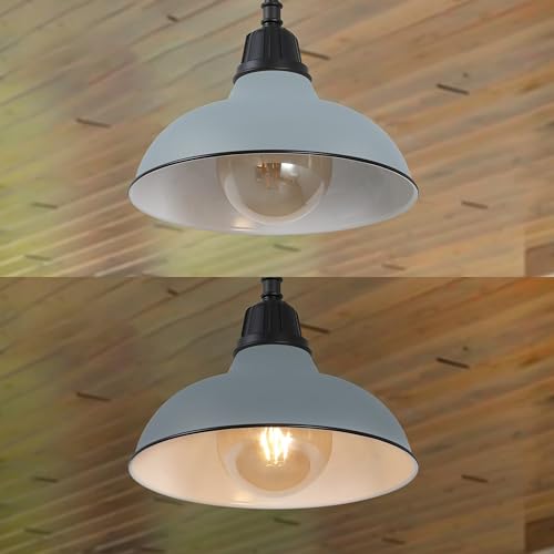 Image of JONATHAN Y Jasper 1-Light Farmhouse 12.25 inch Metal Pendant, Matte Silver Blue | Indoor Outdoor Use, Rustic Vintage Dome Shade, Adjustable Height, Kitchen Island Porch Entryway, LED Bulb Included