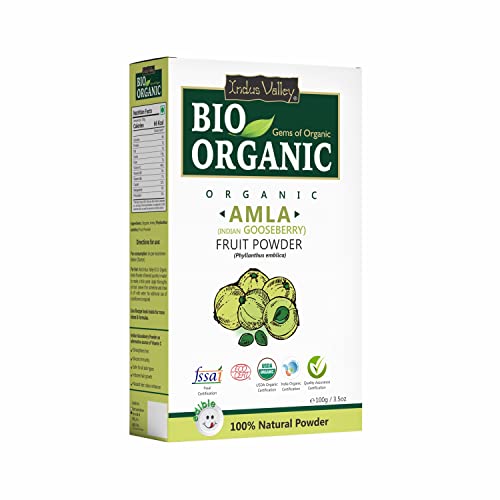 INDUS VALLEY Bio Organic 100% Natural Amla Indian Gooseberry Fruit Powder for Hair Growth, Skin, Drinking and Eating (100g)
