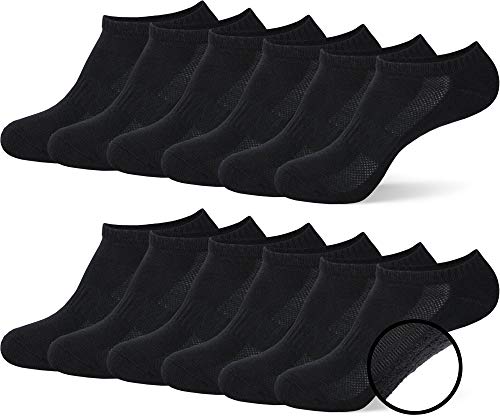 MC.TAM Unisex Sportsocken Kurze Sneaker Socken Herren Damen 12 Paar 80% Baumwolle Frotteesohle, 43-46, 12x SF, Schwarz Cover