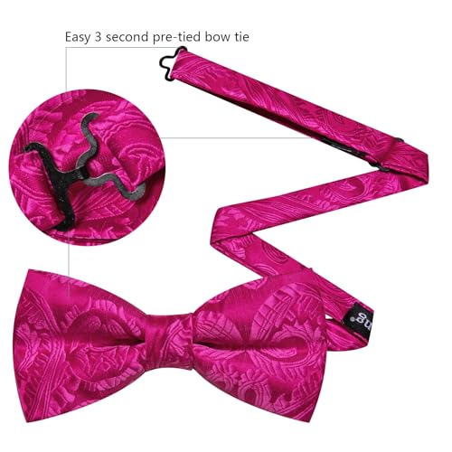 Image of Barry.Wang Paisley Striped Bow Tie for Men Silk Pre-Tied Bowtie Pocket Square Cufflinks Set Formal Wedding Party Prom