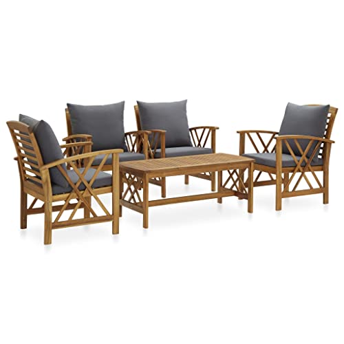 vidaXL Akazienholz Massiv Gartenmöbel 5-TLG. mit Auflagen Gartenstuhl Gartenset Sitzmöbel Sitzgruppe Lounge Gartengarnitur Stuhl Tisch Beistelltisch