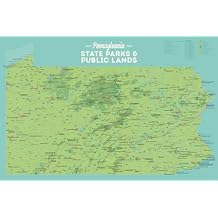 خريطة حدائق ولاية بنسلفانيا والأراضي العامة 24x36 ملصق Green & Aqua