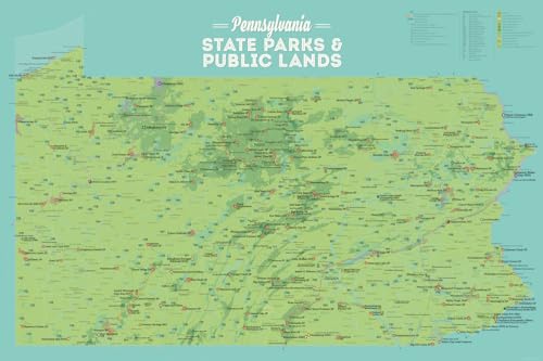 Pennsylvania State Parks & Public Land Map Poster (Green & Aqua)