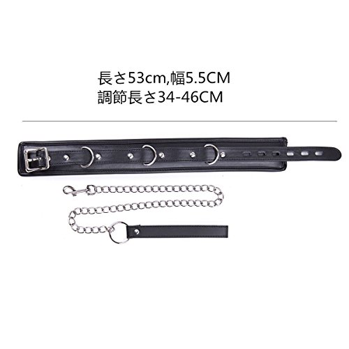 SM 首輪 調教首枷リード付きチェーン セット (Black) - 画像3