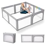 Baby Playpen, Toddler Safety Gate Foldable Play Pen Easy Assembly, Large Size&Shape Adjustable Baby Barrier, Extra-Large Indoor Playpen for Kids Foldable Baby Play Yard 180x200cm, Light Grey