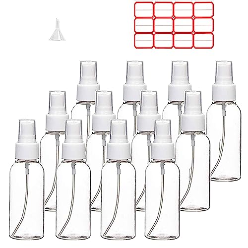 TINFO Spray Bottles 12 Pack 4oz 120ml Clear Empty Fine Mist Plastic Mini Travel Bottle Set Small Refillable Liquid Containers 4 Ounce