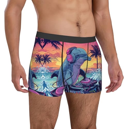 Herren-Boxershorts – Hip-Hop DJ Dolphin atmungsaktive Herren-Boxershorts mit flexiblem Bund, Schwarz, Medium