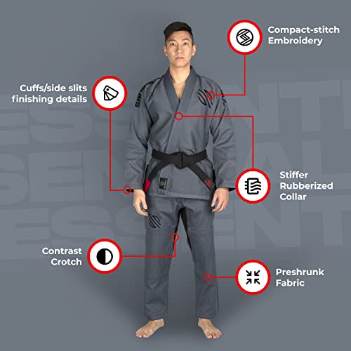 Sanabul Essential Bjj Gi For Men | Brazilian Jiu Jitsu Gi | Lightweight, Preshrunk Fabric For Sweat Wicking Comfort | Superior Sizing Guide (Grey, A0) #TOP2