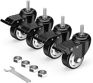 HOLKIE Castor Wheels 75mm (3 inch) Total Locking Stem Castors, M10 x 1.5 x 30mm (Stem Diameter 10mm, Stem Length 30mm) Threaded Casters with Brakes Swivel Caster Wheels Set of 4 Heavy Duty Black