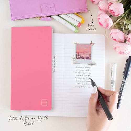 Image of NEORAH - PETITE Ruled Notebook SOFT COVER | Organiser REFILL | Ruled Journal | 110 GSM | 160 pages (Size 21.0 cm x 10.5 cm) notebook, Journaling Writing Note Taking Diary, Travellers Notebook - PINK