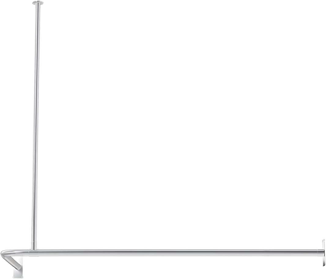SATOH Stainless Steel L-SHAPED Shower Curtain Rod with Ceiling Support for Clawfoot Tub, 60" L x 30" W, Chrome Finish - Heavy Duty, Adjustable Length, Includes 1 Ceiling Supports & Mounting Hardware