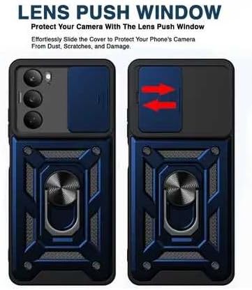 Image of SPAZY CASE Realme C73 5G Back Cover | Heavy Duty Hybrid Case with 360 Degree Rotating Finger Ring Holder + Slider Shutter Camera Protection Case for Realme C73 5G - Blue