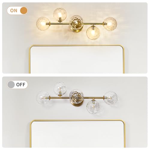 Image of 5 Lights Bathroom Vanity Light,Brushed Gold Globe Bathroom Light Fixtures