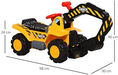 HOMCOM Kids Ride On Excavator Digger w/ Storage Basketball Net Steering NO POWER Wheel Vehicle Truck Toy