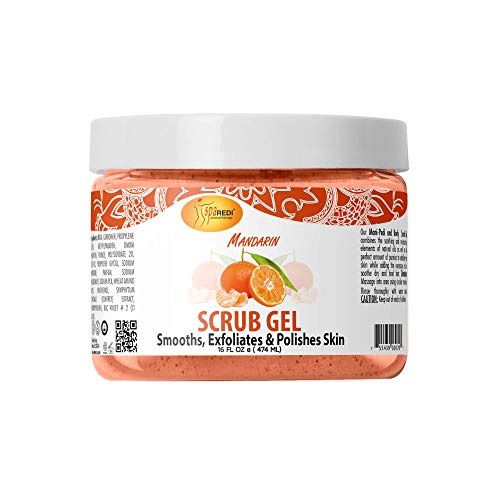 SPA REDI â€“ Mandarin Pumice Scrub Gel, Exfoliating, Hydrating & Nourishing, Infused with Hyaluronic Acid, Amino Acids, Panthenol and Comfrey Extract for Glowy Smooth Skin -16oz