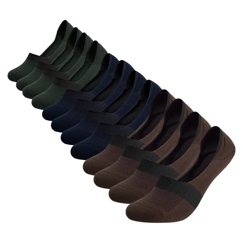 CoolMate 6 Pack No Show Men Socks, Thin Invisible Sock Moisture Wicking, Gift for Men (US, Numeric, 11, 14, Regular, Regular, Navy/Green/Brown)