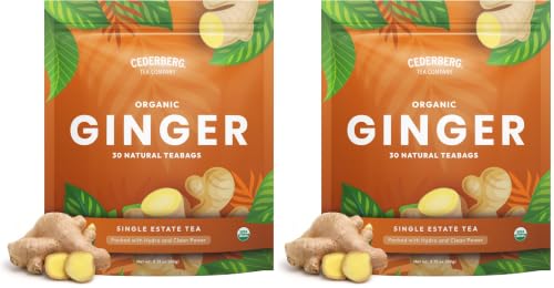 Image of Cederberg Tea Company Organic Ginger Tea - 30 Tea Bags | Organic Herbal Tea From Single Origin | Eco-Friendly Tea Bags | Non-GMO Caffeine Free Tea With Zero Sugar (Pack of 2)