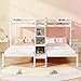 KOTEK Triple Bunk Bed with Stairs, Twin Over Twin & Twin Bunk Bed Frame with Guardrail & Storage, Wooden Bunkbeds for 3 Kids Teens, No Box Spring Needed (White)