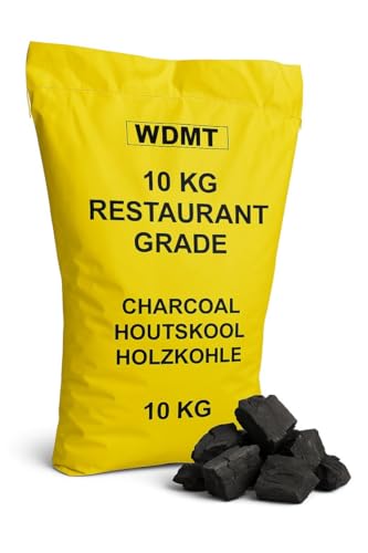 Charbon de bois de qualité restaurant 10 kg – Charbon de bois 100 % naturel pour barbecue, Kamado, fumoir, barbecue – Longue durée de combustion et chaleur élevée