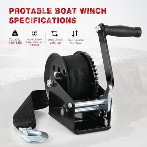 image for Nilight Boat Trailer Winch 1200 Lbs Hand Crank Winch Heavy Duty Boat W