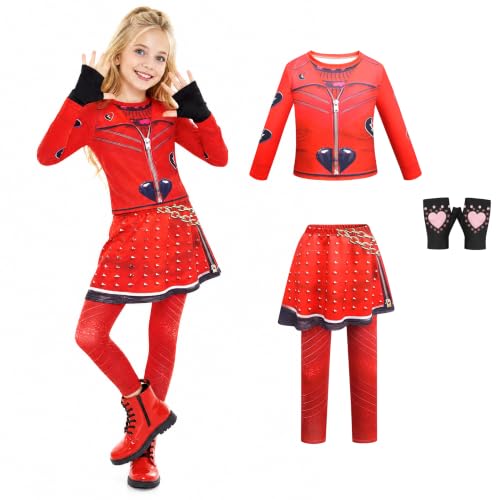 Image of UPYEEJA Wonderland Red Costume Kids Girls Princess Red Costumes for Girls Halloween Themed Dress Up Outfit with Gloves 3Pcs Set