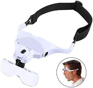 Headband Magnifier with LED Light, SOONHUA Head-Mounted Magnifier Handsfree Reading Magnifying Glasses