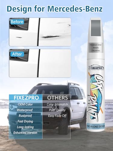 Image of 792 /9792 Palladium Silver Metallic Car Touch Up Paint for Mercedes-Benz, Color Match Auto Paint Repair Pen,Professional Car Scratch Repair Remover Pen Quick & Easy to Use