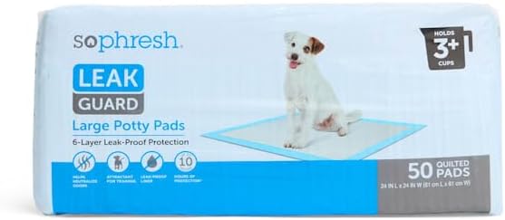 So Phresh Large Leak Guard Quilted Potty Pads, 50 Count, White, Dog Pads