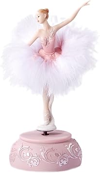 Rotating Ballerina Resin Figure, 9.06"" H Dancing Girl Wind-Up Music Box, Home Bedroom Decor Tabletop Ornaments Gift for Wife Mom Girls Pink