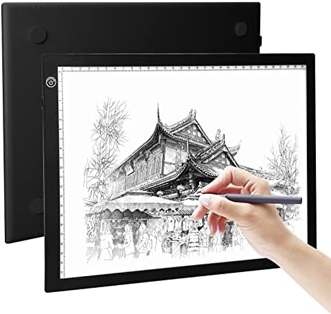 RTjoy A4 LED Light Pad, USB Powered Drawing Board, Adjustable Brightness Tracing Box Ideal for Diamond Painting, Weeding Vinyl, Viewing Slides, Stenciling, Embossing, Quilting Stencils (Black)