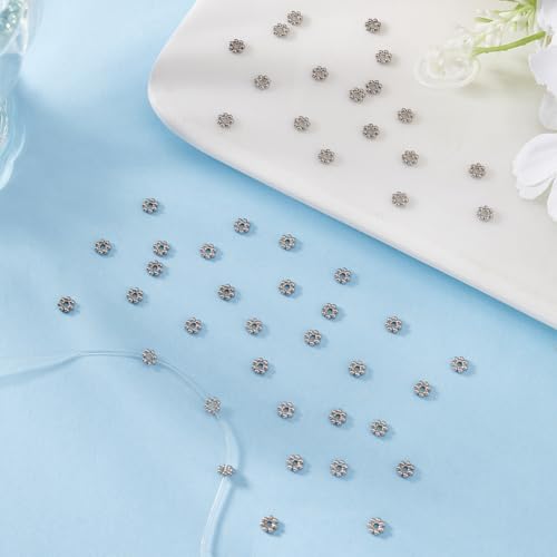 HOBBIESAY 100Pcs Stainless Steel Flower Beads 4mm Daisy Spacer Beads Metal Beads Silver Floral Beads Tibetan Style Floral Granulated Beads for DIY Bracelets Earring Necklace Jewelry Making - Image 4