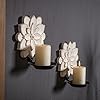 Candle Wall Sconces Set of Two Farmhouse Handcarved Wall Candle Holders Decorative Flower Pattern Wall Candle Sconce Wood Distressed Finish Rustic Candle Holder Wall Decor for Living Room Hallway