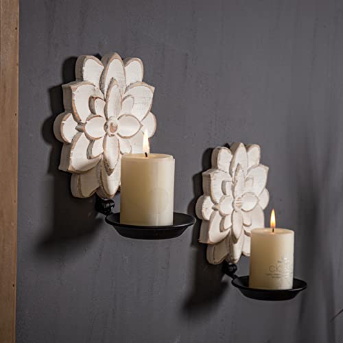 Farmhouse Handcarved Flower Pattern Candle Sconces
