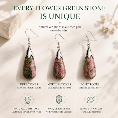 Natural Unakite Earrings for Women Crystal Dangle Drop Birthstone Jewelry - image 4