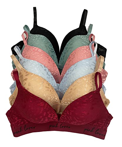 Image of Viola's Secret 6 Pack of Color Print T-Shirt Bras B Cup C Cup and D Cup