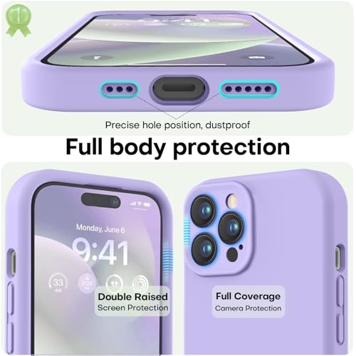 Image of LOVE 3000 Designed for iPhone 14 Pro Case, Premium Silicone with [Soft Anti-Scratch Microfiber Lining] Shockproof Protective Phone Case for Men Women Girls 6.1 inch, Light Purple
